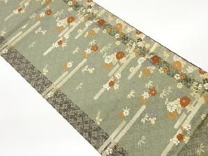 ヱ霞に草花・葉模様織出し袋帯